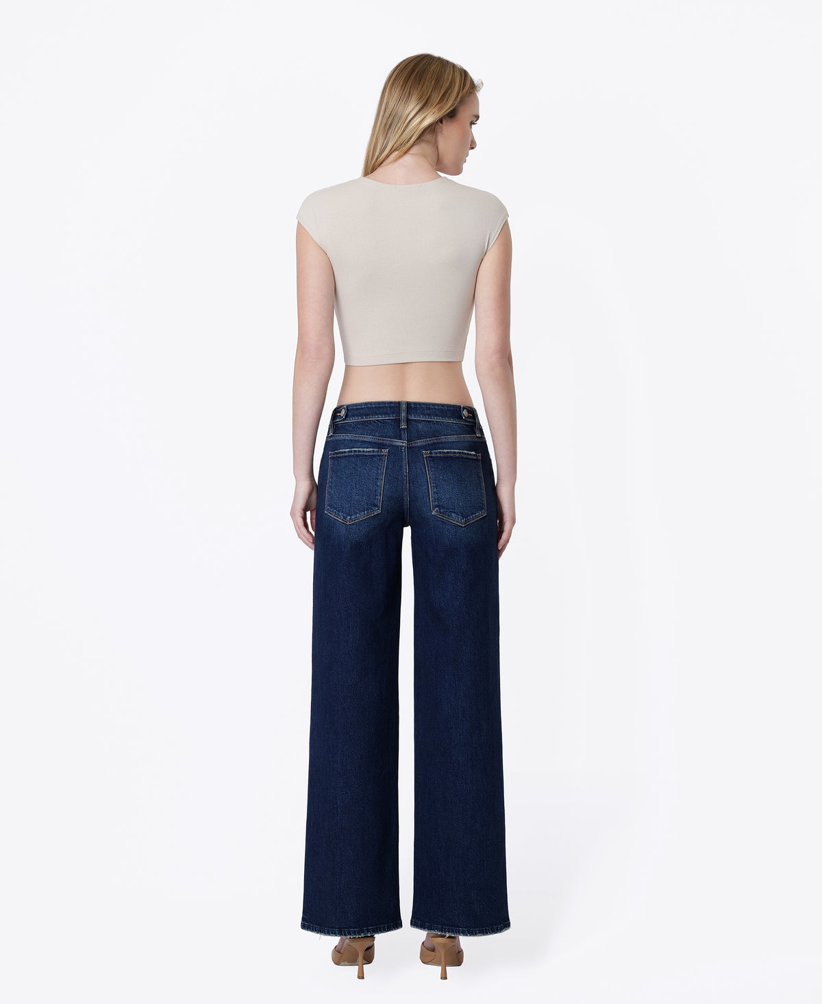 Back product images of Satiate - Low Rise Cinch Waist Tinted Wide Leg Jeans