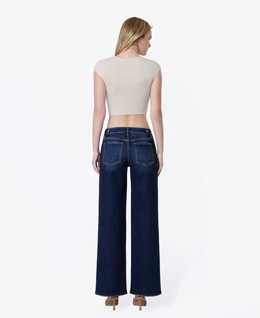 Back product images of Satiate - Low Rise Cinch Waist Tinted Wide Leg Jeans