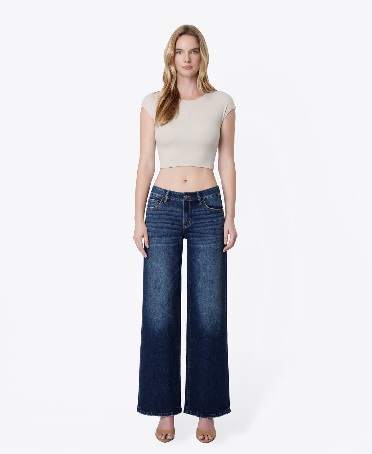 Front product images of Satiate - Low Rise Cinch Waist Tinted Wide Leg Jeans