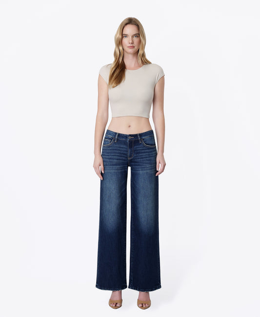 Front product images of Satiate - Low Rise Cinch Waist Tinted Wide Leg Jeans