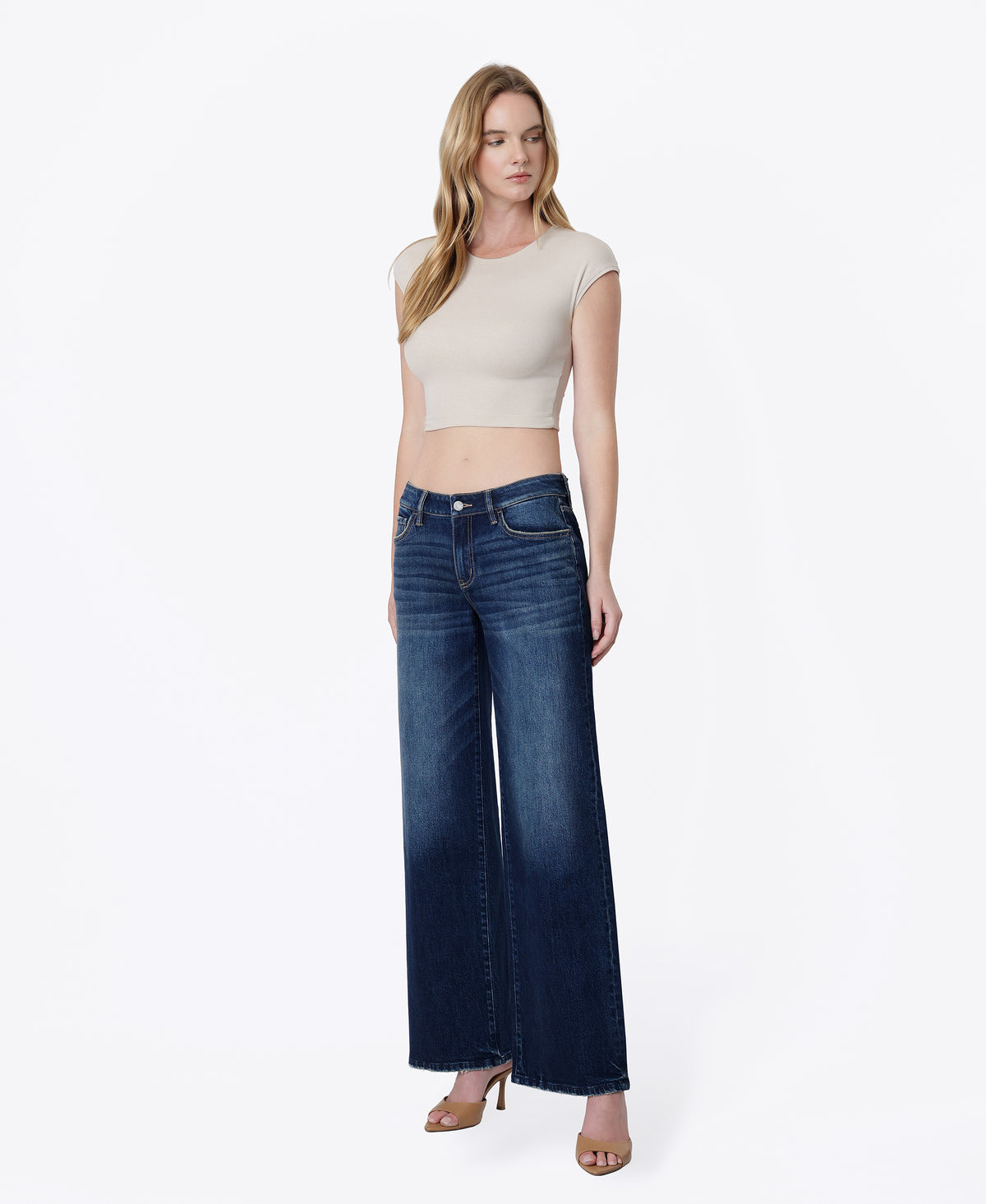 Left 45 degrees product image of Satiate - Low Rise Cinch Waist Tinted Wide Leg Jeans