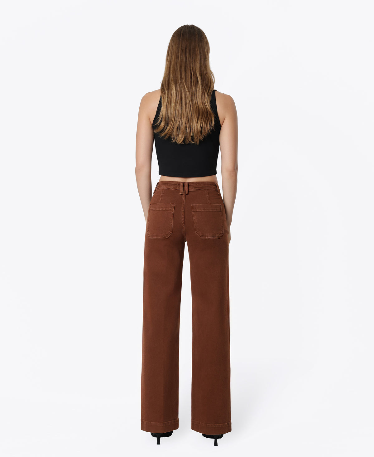 Back product images of Chocolate Fondant - High Rise Patch Pocket Trouser Fold Wide Leg Jeans