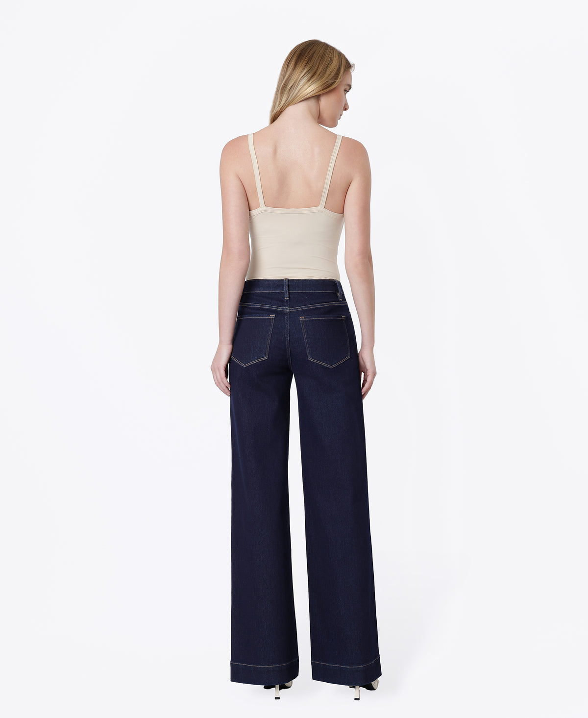 Back product images of Dark Rinse - High Rise Patch Pocket Trouser Wide Leg Jeans