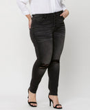 Right 45 degrees product image of York - Plus High Rise Distressed Button Fly Ankle Skinny Denim Jeans