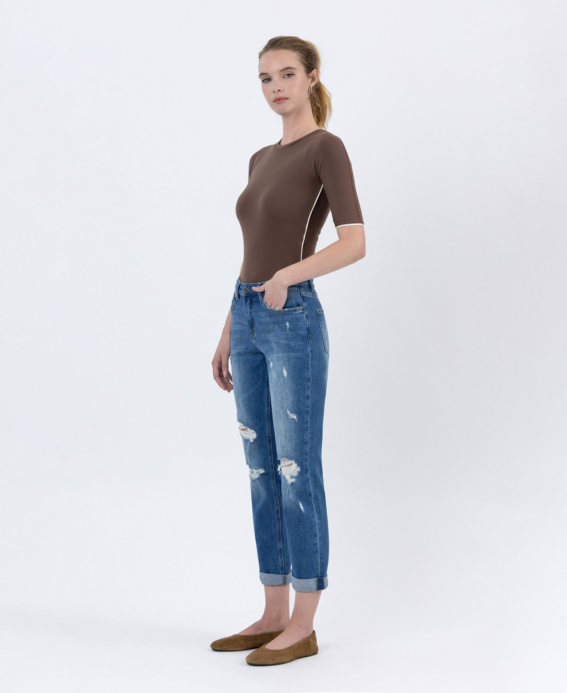 Left 45 degrees product image of Absolutely Good - Distressed Stretch Boyfriend Jeans