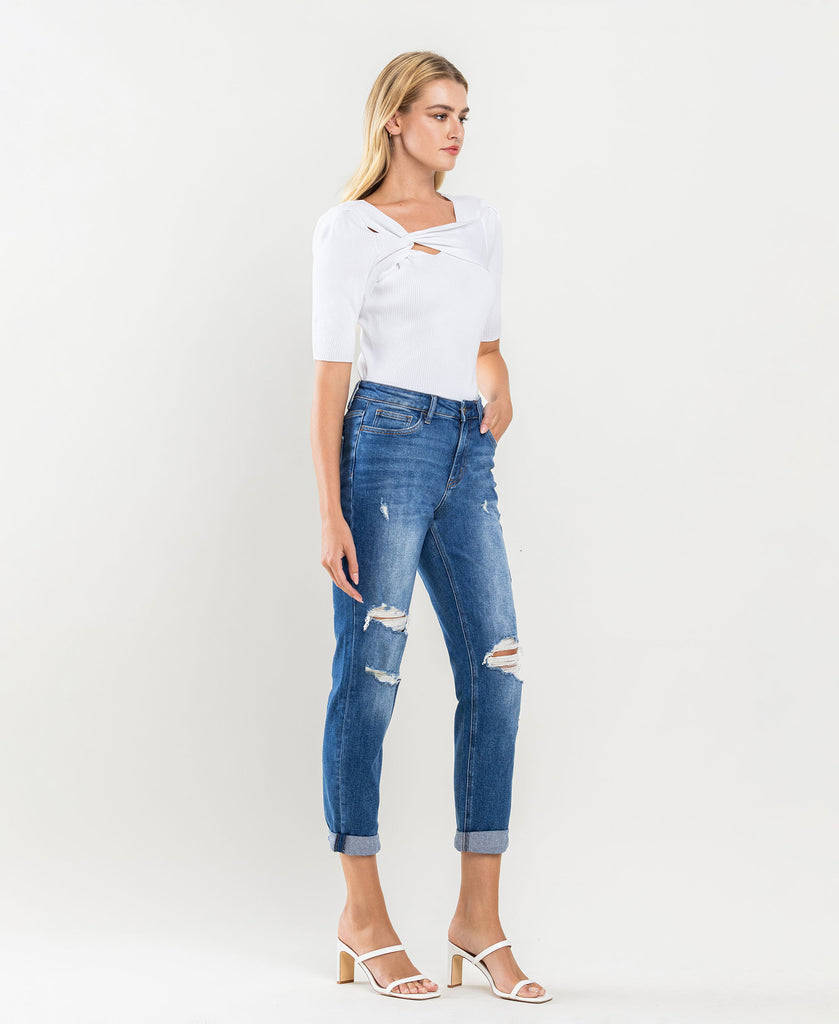 Right 45 degrees product image of Absolutely Good - Distressed Stretch Boyfriend Jeans