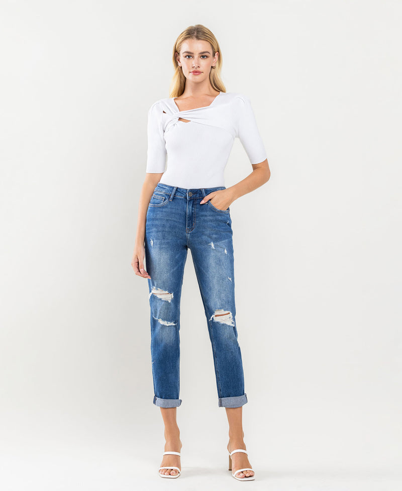 Vetinee Stretch Denim Capris for Women Classic High Waisted Ripped