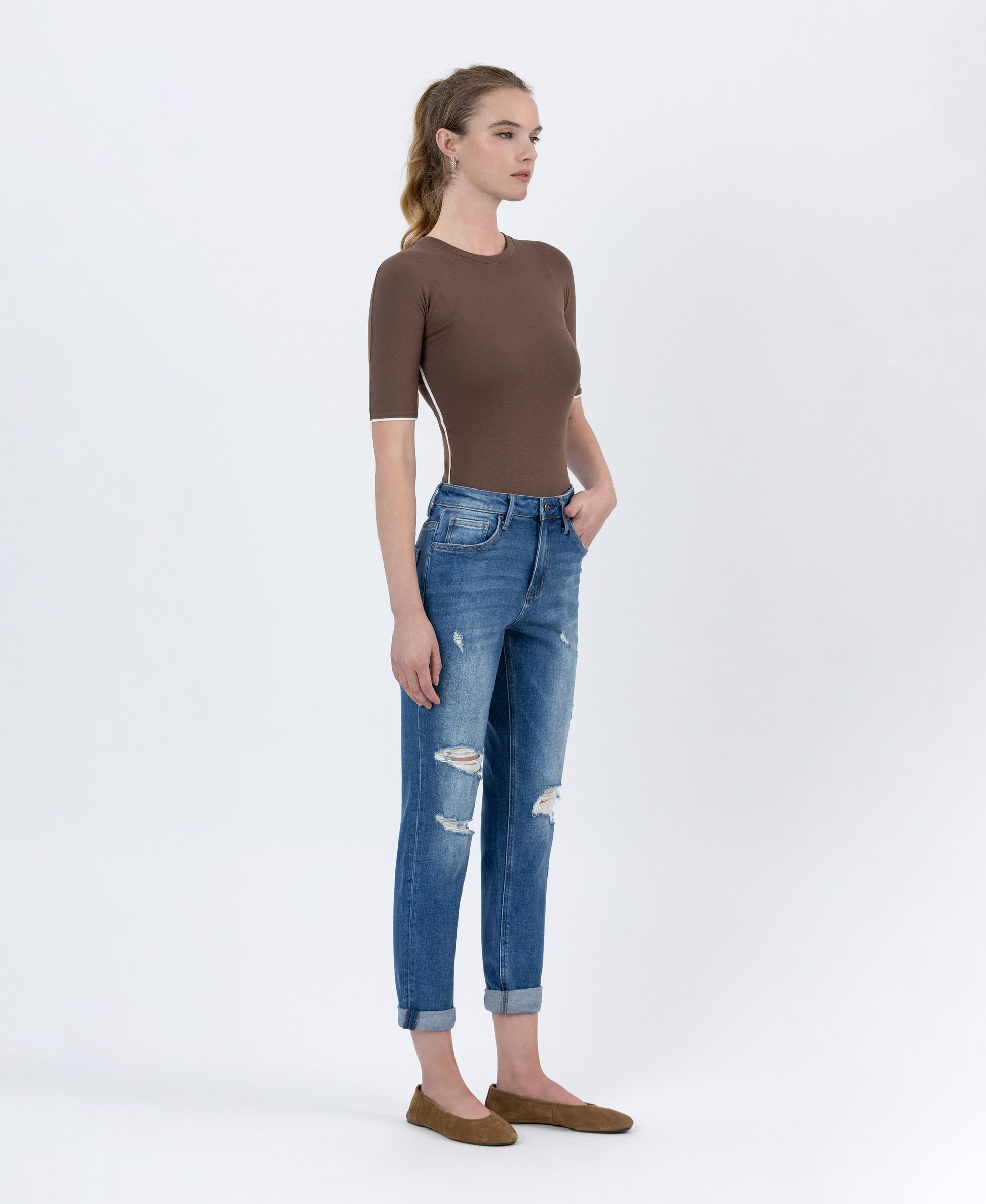 Right 45 degrees product image of Absolutely Good - Distressed Stretch Boyfriend Jeans