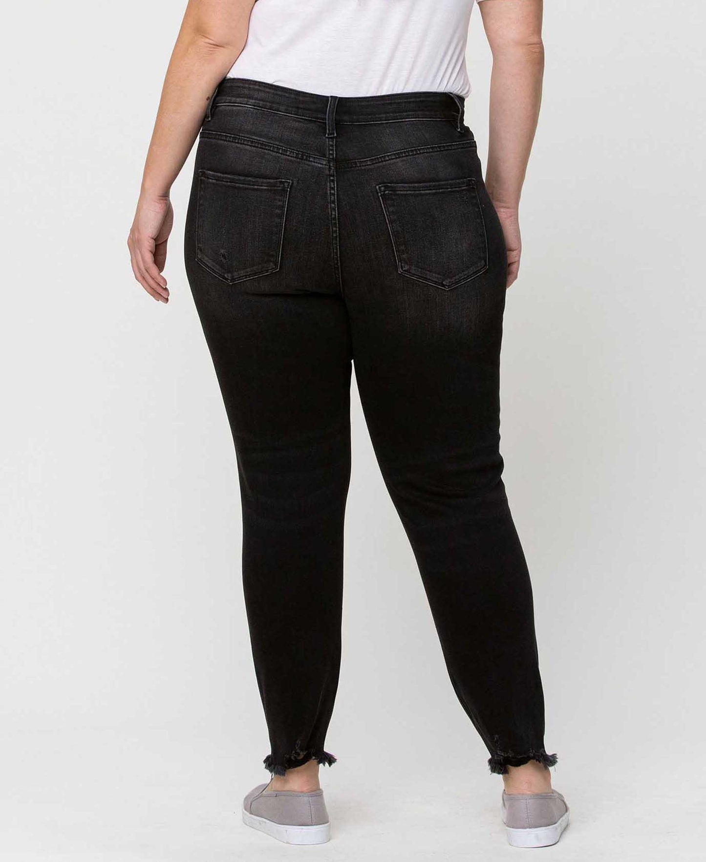 Night Reflection - Plus High Rise Button Fly Distressed Crop Skinny Jeans