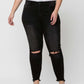 Night Reflection - Plus High Rise Button Fly Distressed Crop Skinny Jeans