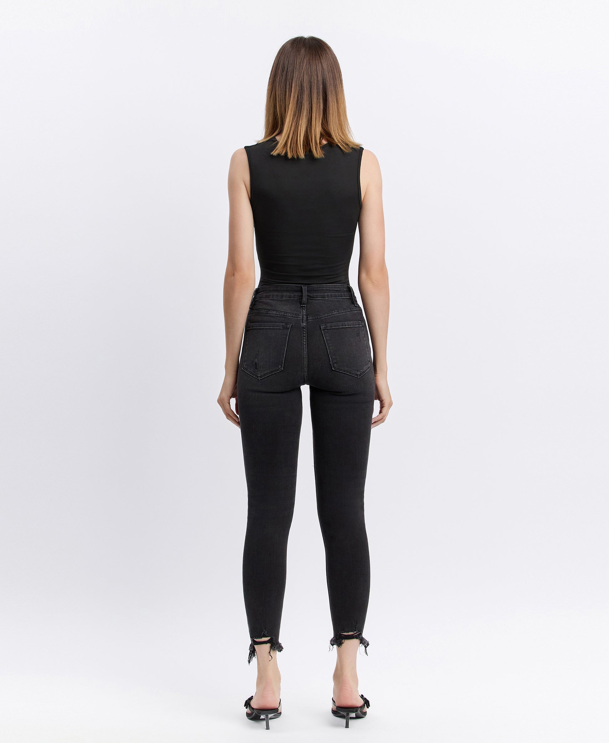 Back product images of Night Reflection - High Rise Button Fly Distressed Crop Skinny Jeans