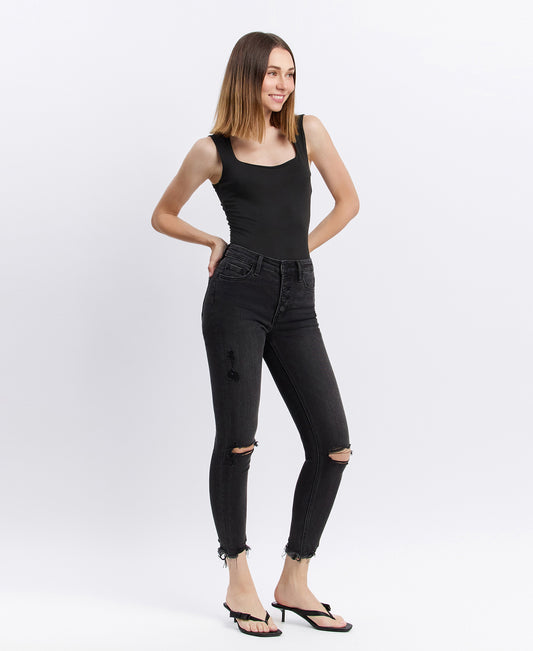 Front product images of Night Reflection - High Rise Button Fly Distressed Crop Skinny Jeans