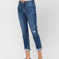 Left 45 degrees product image of Partition - Distressed Roll Up Stretch Boyfriend Denim Jeans