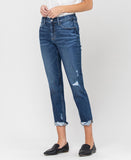 Left 45 degrees product image of Partition - Distressed Roll Up Stretch Boyfriend Denim Jeans