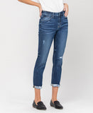 Right 45 degrees product image of Partition - Distressed Roll Up Stretch Boyfriend Denim Jeans