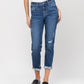 Front product images of Partition - Distressed Roll Up Stretch Boyfriend Denim Jeans