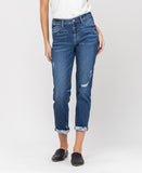 Front product images of Partition - Distressed Roll Up Stretch Boyfriend Denim Jeans