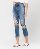 Left 45 degrees product image of Hart - Distressed Cuffed Denim Mom Jeans