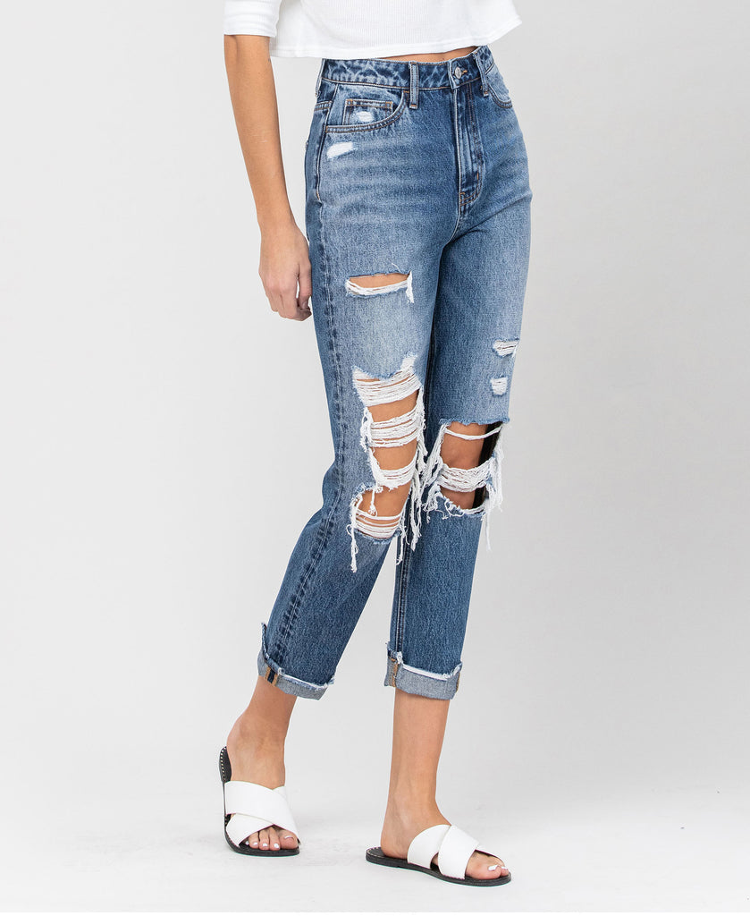 Right 45 degrees product image of  Hart - Distressed Cuffed Denim Mom Jeans