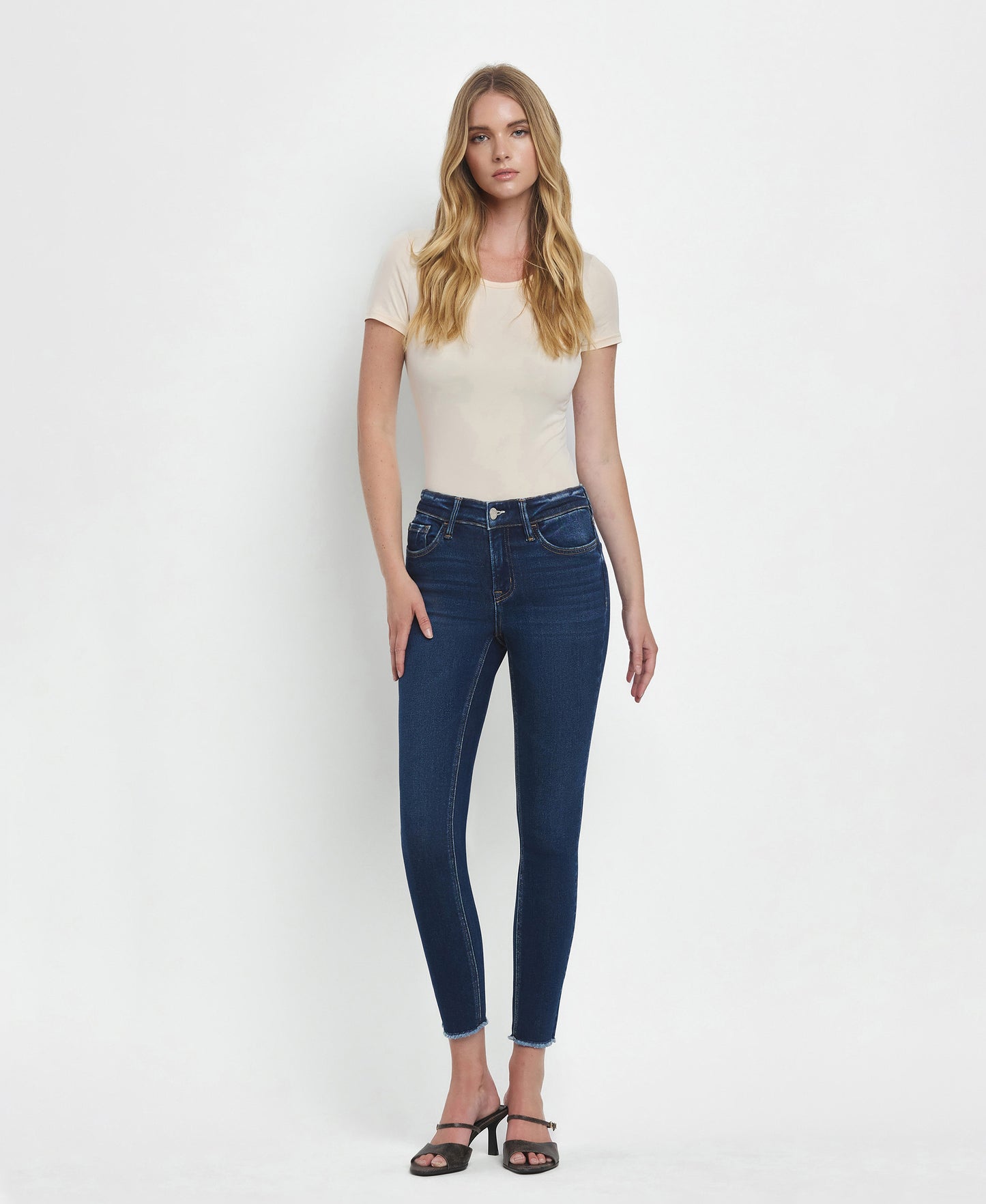 Front product images of Emerson - Mid Rise Raw Hem Crop Skinny Jeans