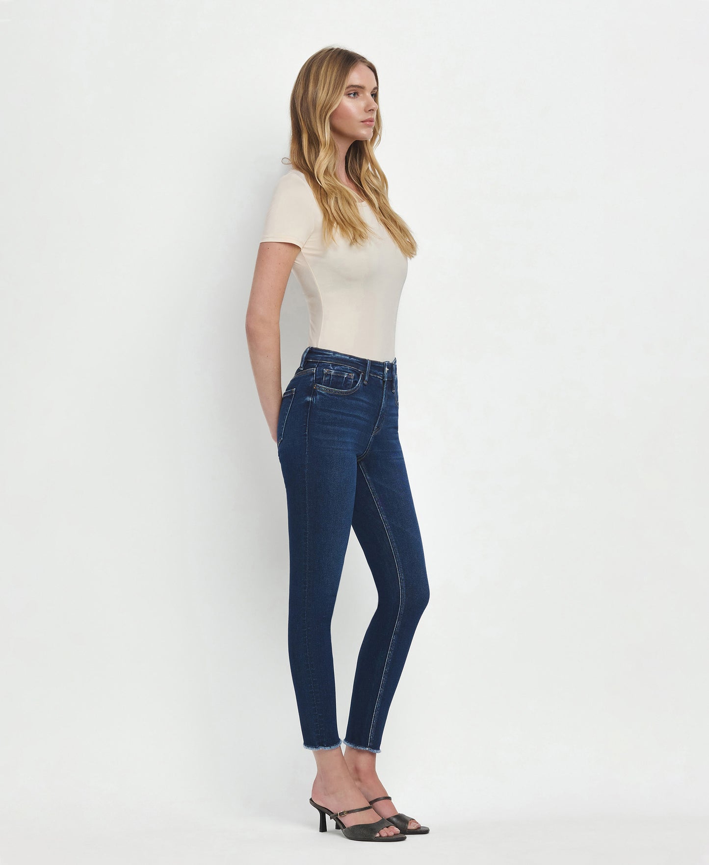 Right 45 degrees product image of Emerson - Mid Rise Raw Hem Crop Skinny Jeans