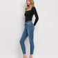 Left 45 degrees product image of Wolf N Crane - Mid Rise Raw Hem Cropped Skinny Jeans