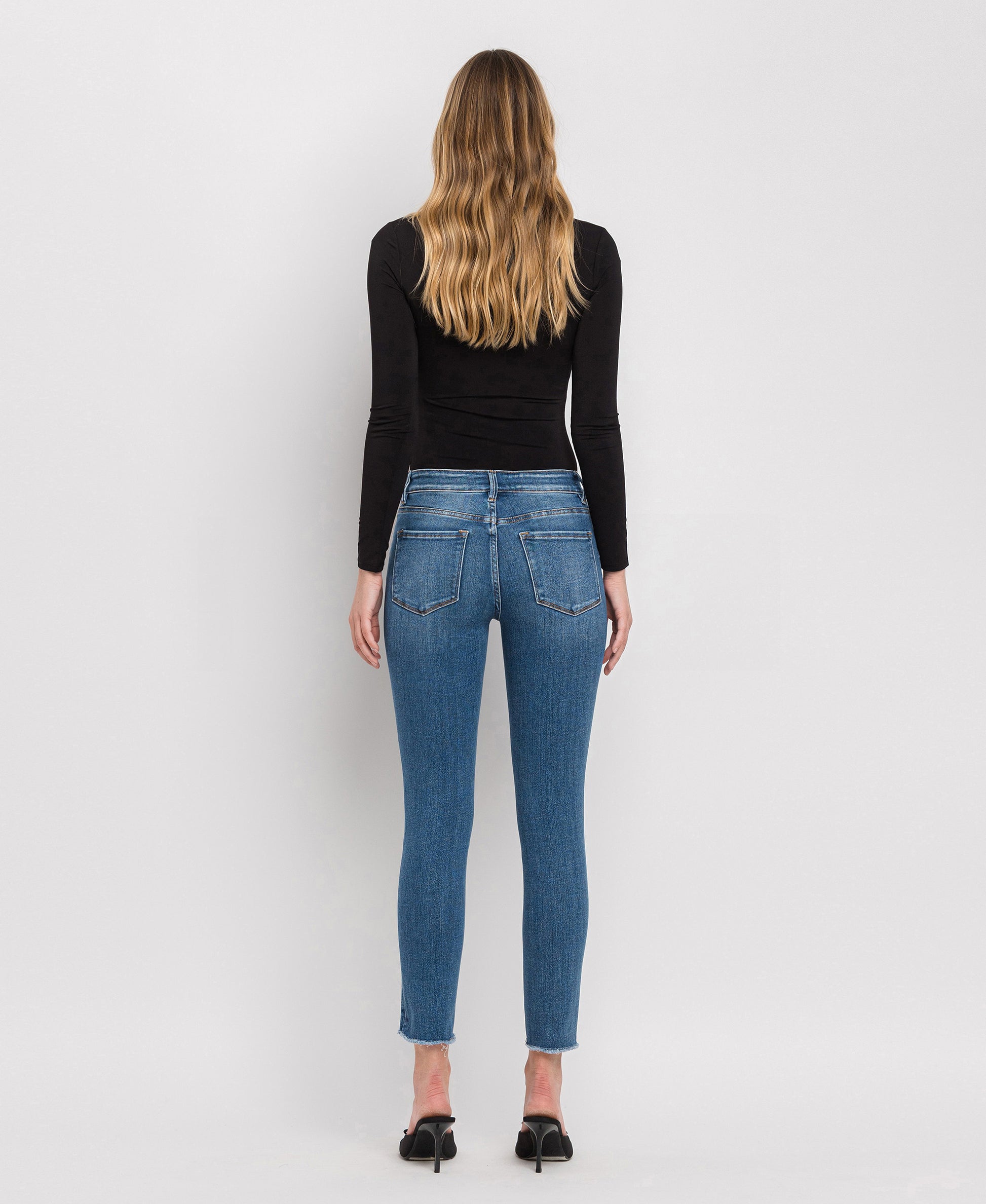 Back product images of Wolf N Crane - Mid Rise Raw Hem Cropped Skinny Jeans