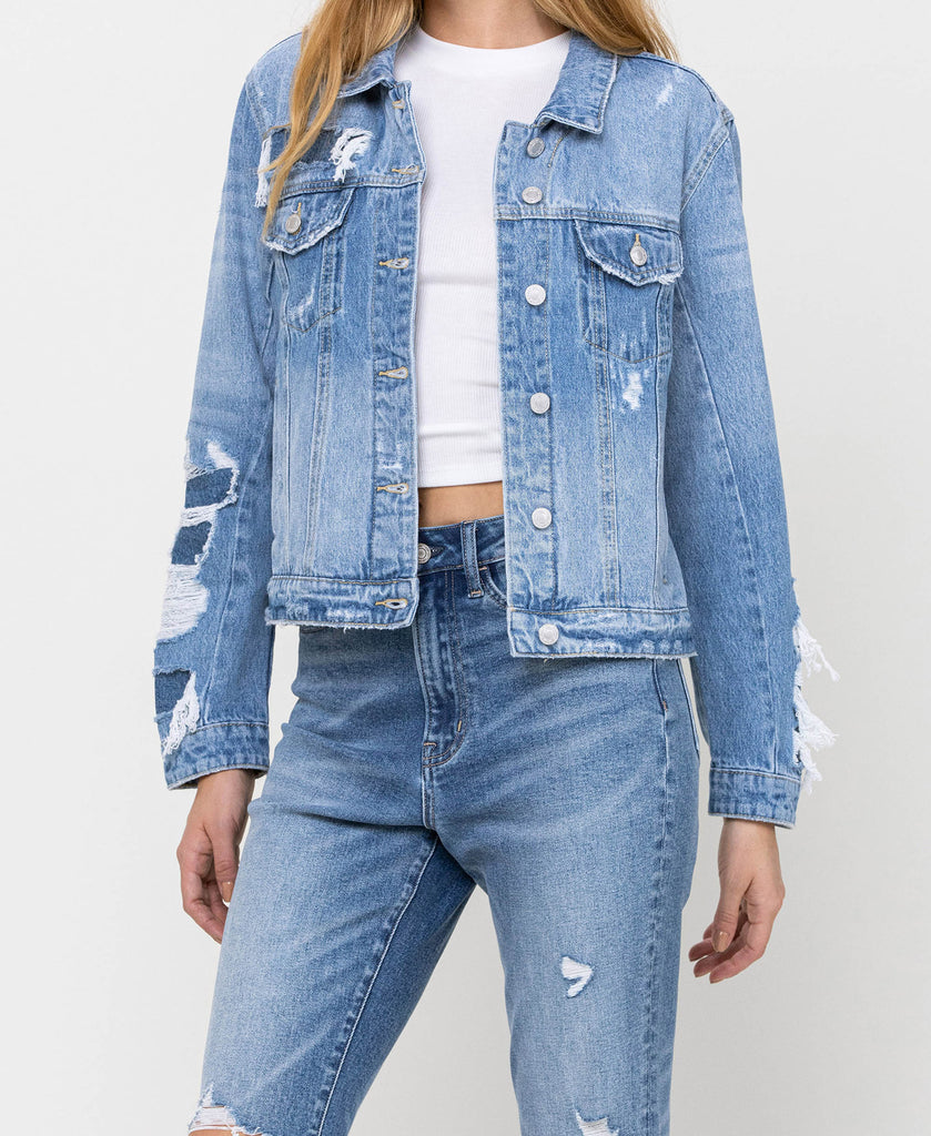 Left 45 degrees product image of Blue Soul - Distressed Classic Denim Jacket
