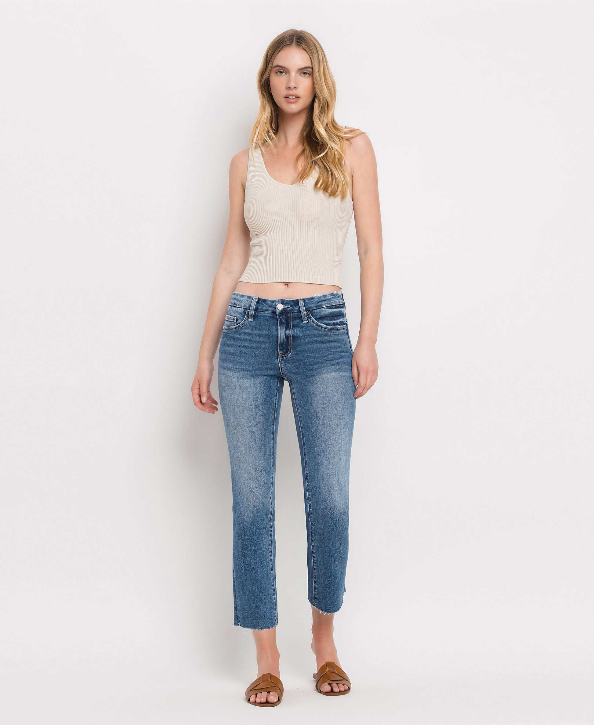 Front product images of Midnight - Mid Rise Crop Slim Straight Jeans