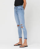 Left side product images of Sunney - High Rise Button Up Ankle Skinny Jeans with Cuff