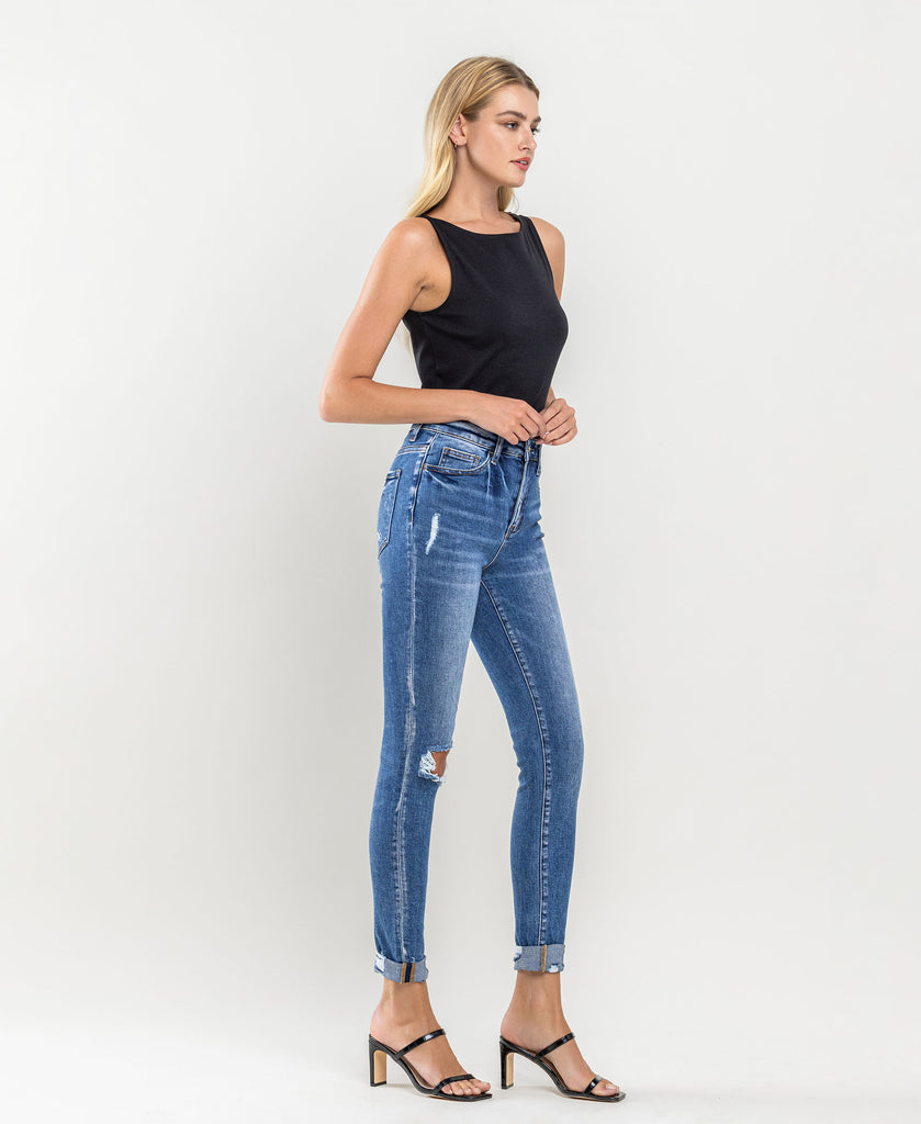 Right 45 degrees product image of Satisfactory - High Rise Skinny Jeans with Cuff