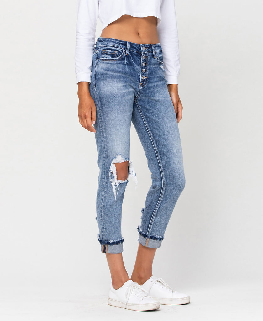 Right 45 degrees product image of Daisy - High Rise Cuffed Boyfriend Jeans