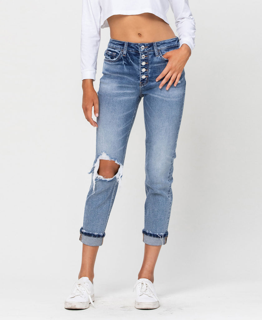 Front product images of Daisy - High Rise Cuffed Boyfriend Jeans