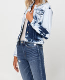 Left side product images of  Second Wind - Stretch Classic Crop Denim Jacket with Tie Dye
