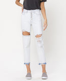 Stone Dust - Distressed Button Up Mom Jeans