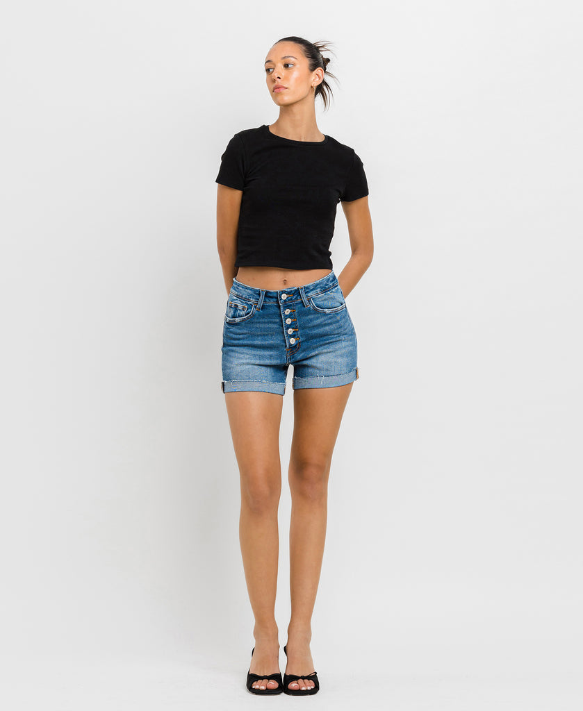 Front product images of Kensington Super High Rise Cuffed Mom Shorts