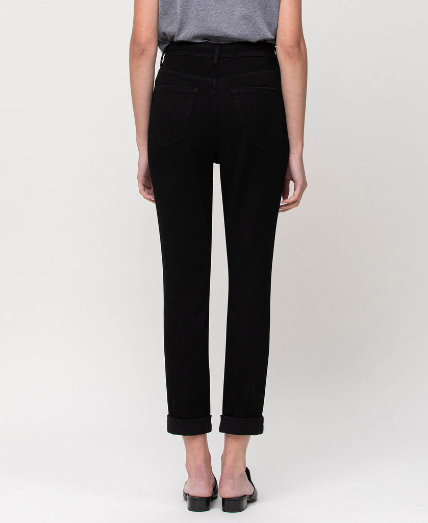Back product images of Jet Black - Stretch Mom Jeans with Double Cuff