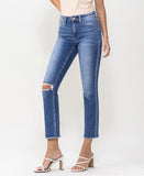 Left 45 degrees product image of  Teaming Up - Mid Rise Slim Straight Crop Denim Jeans