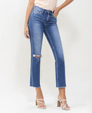 Right 45 degrees product image of Teaming Up - Mid Rise Slim Straight Crop Denim Jeans