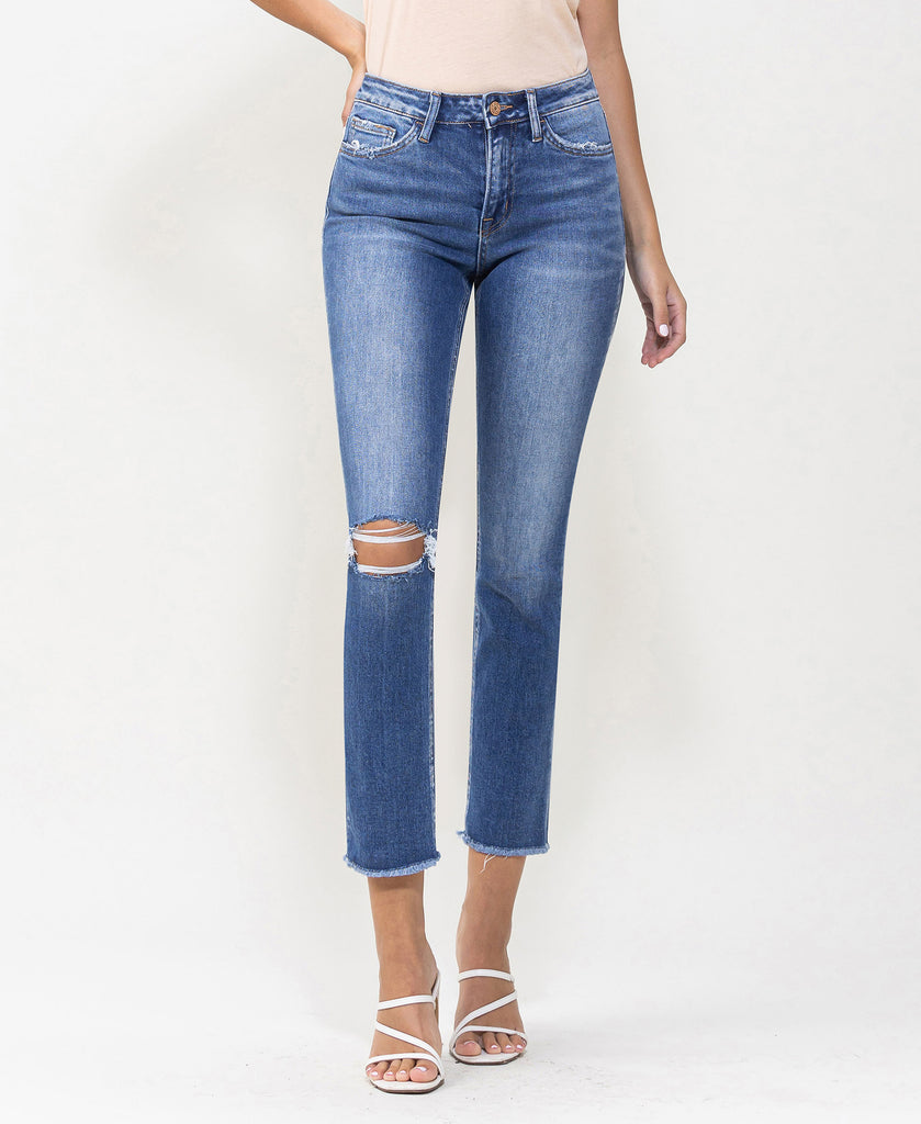 Front product images of Teaming Up - Mid Rise Slim Straight Crop Denim Jeans