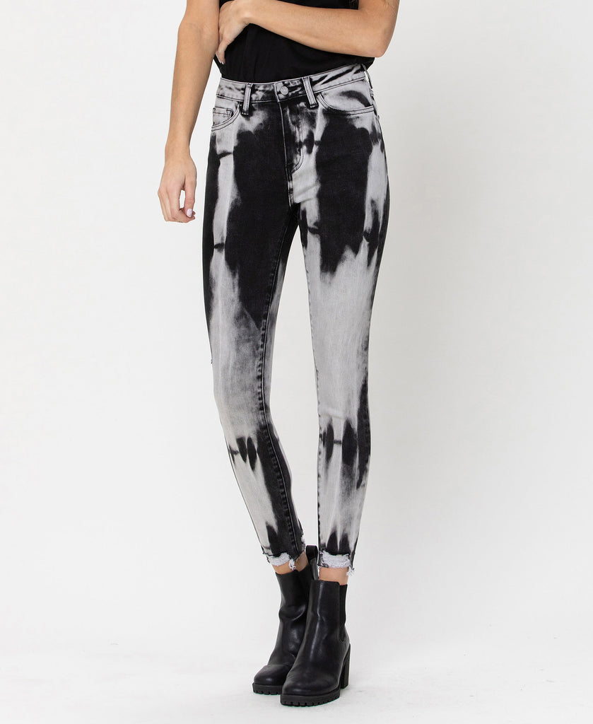 Left 45 degrees product image of Benzo - Black Tie Dye High Rise Crop Skinny Jeans