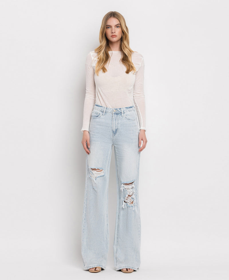 Vintage White Flare Jeans Womens Mom High Waist Ankle-Length Pants