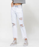 Left 45 degrees product image of Petrol Bliss - Super High Rise Distressed Crop Straight Jeans