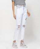 Right 45 degrees product image of Petrol Bliss - Super High Rise Distressed Crop Straight Jeans