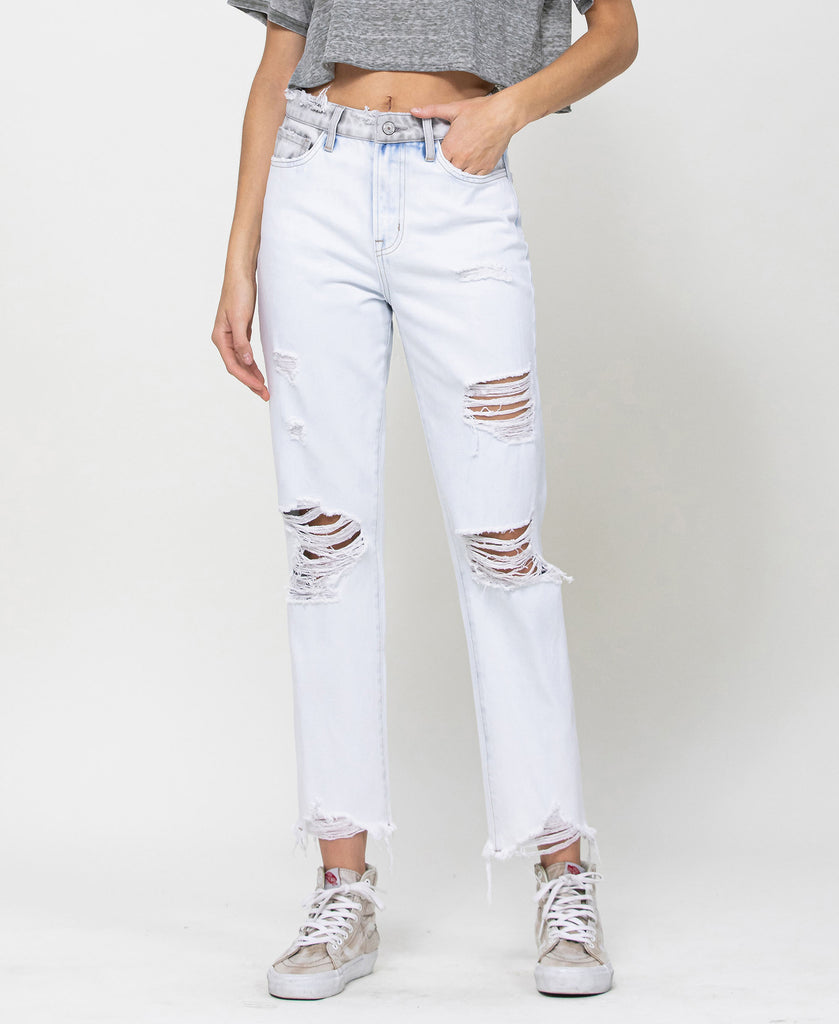 Front product images of Petrol Bliss - Super High Rise Distressed Crop Straight Jeans