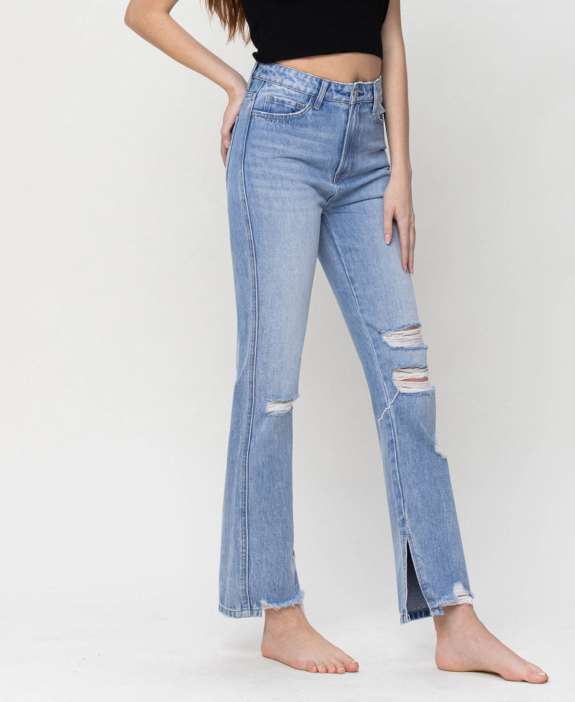 Right 45 degrees product image of True Breeze - Super High Rise Straight Ankle Jeans with Slit Detail
