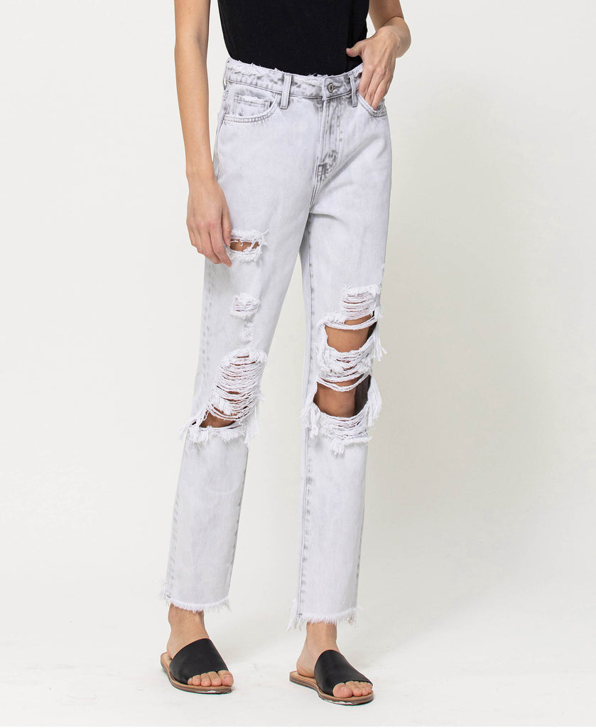 Right 45 degrees product image of All Mine - Distressed Rigid Mom Jeans