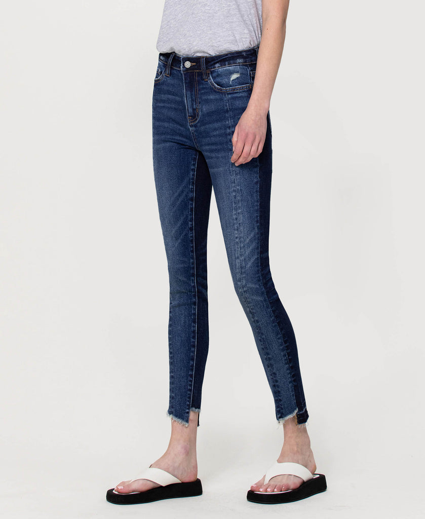 Left 45 degrees product image of Younger - High Rise Ankle Skinny Jeans with Seamed Contrast Panel and Mixed Step Hem