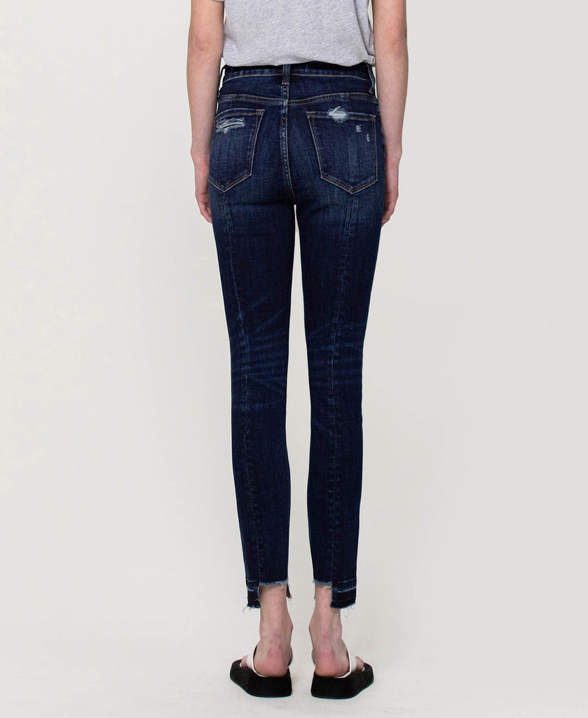 Back product images of Younger - High Rise Ankle Skinny Jeans with Seamed Contrast Panel and Mixed Step Hem