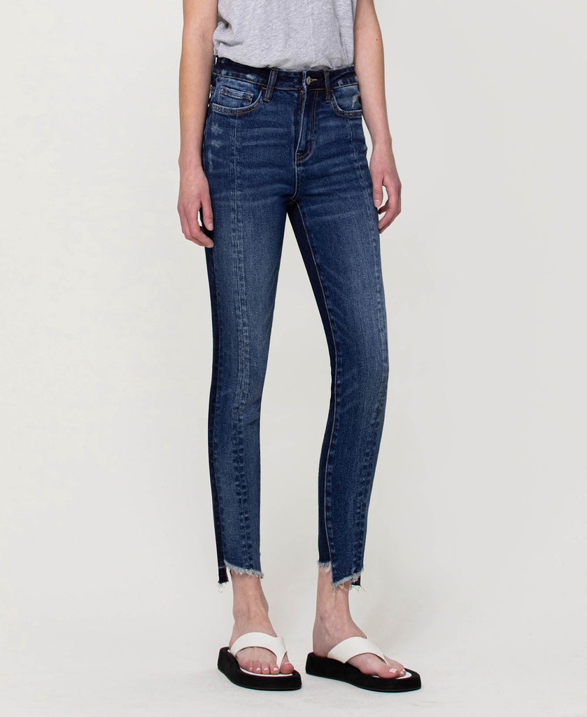 Right 45 degrees product image of Younger - High Rise Ankle Skinny Jeans with Seamed Contrast Panel and Mixed Step Hem